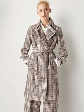 Massimo Dutti Plaid Belted Trench Coat
